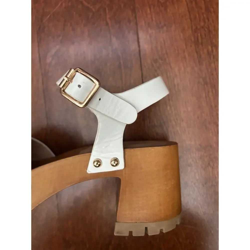 Call It Spring White Vegan Leather Platform Clog Sandals with Studs, Size 8.5
